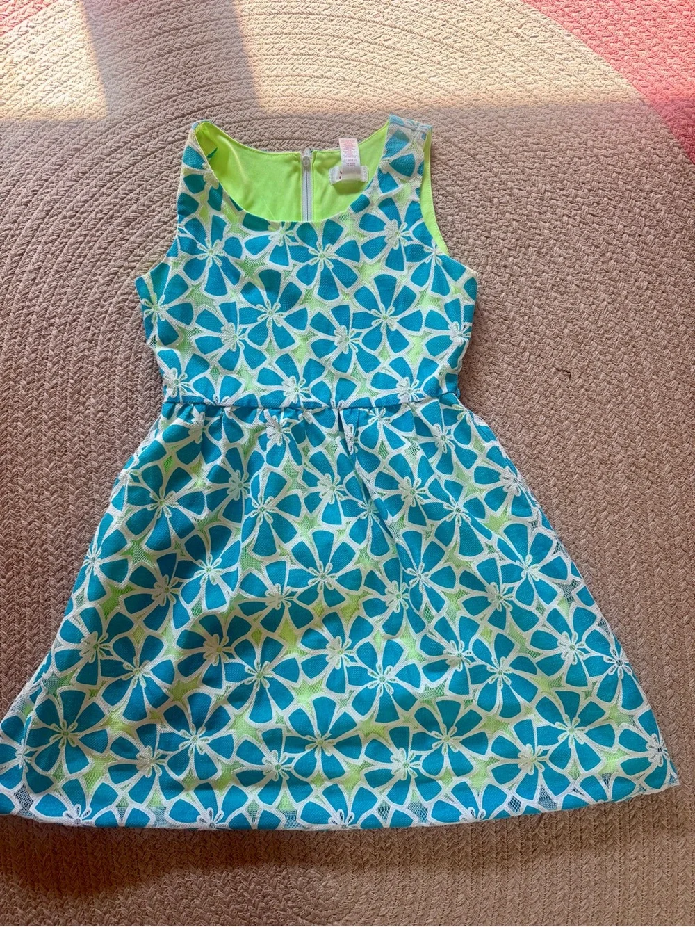 Justice Girls Blue & Lime Floral Fit-and-Flare Dress Size 8